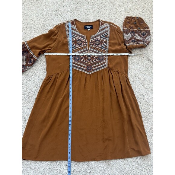 Johnny Was Workshop Molly Jo Paris Embroidered Brown Silk Tunic Dress Large - Picture 10 of 11